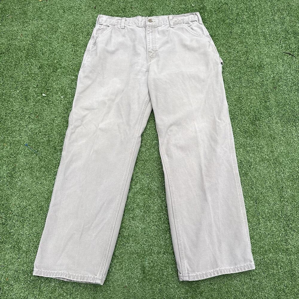 Carhartt B11 DES Dungaree Fit Work Pants 36x30 Gray Tan Carpenter Duck Canvas